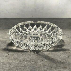 Vintage Heavy Pressed Glass Ashtray – Scalloped Rim Cut Crystal Style, Mid Centu